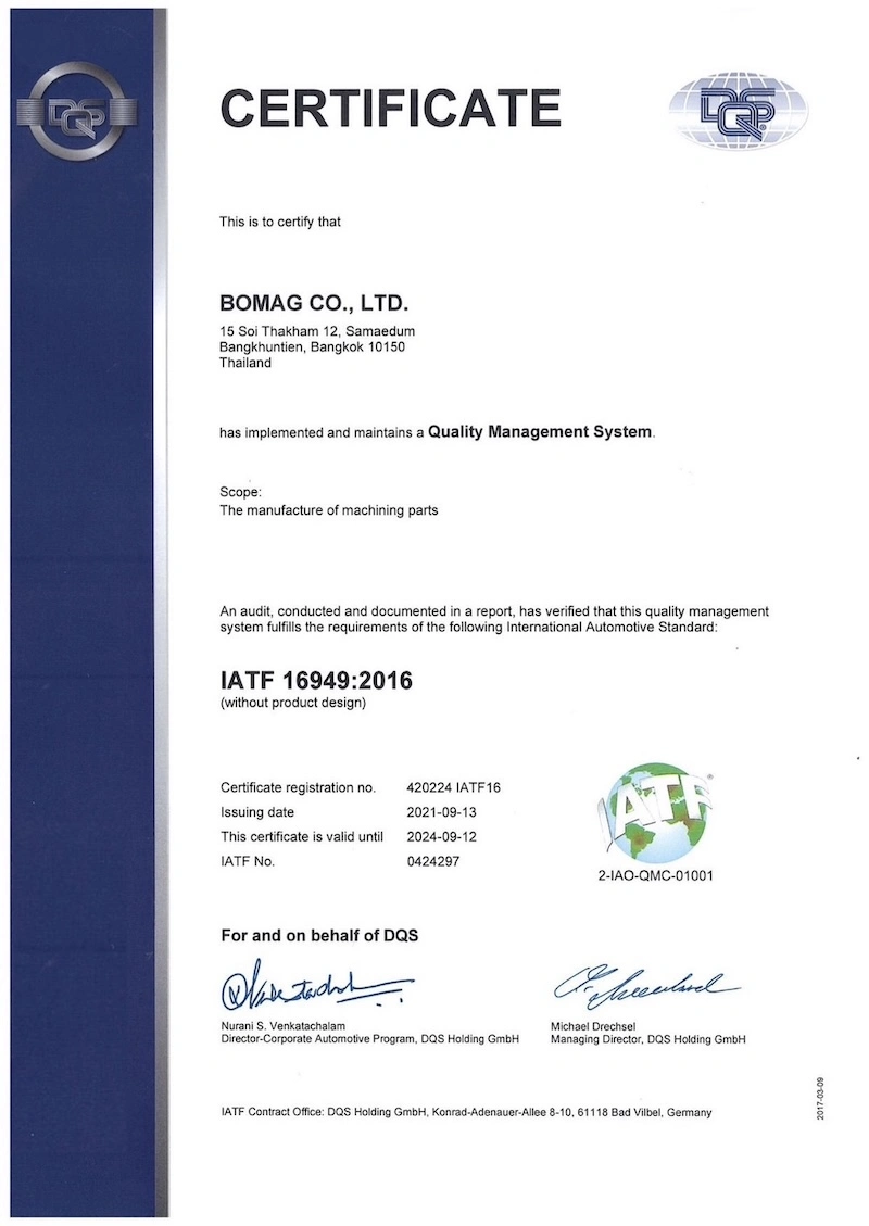 Bomag Co.,Ltd. IATF Certificate